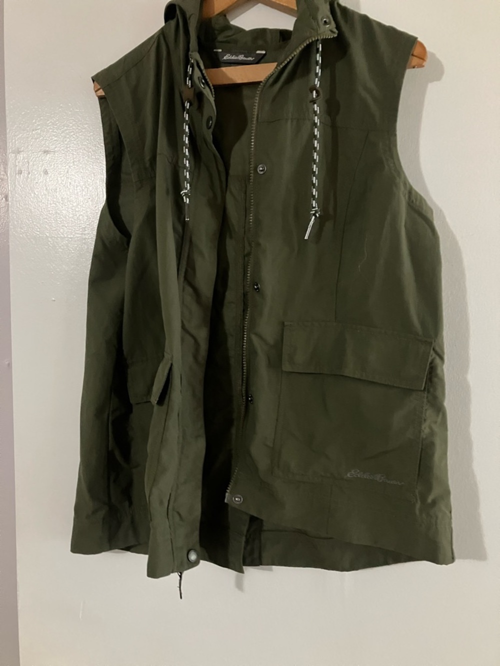Eddie Bauer Olive Green Hooded Utility Vest